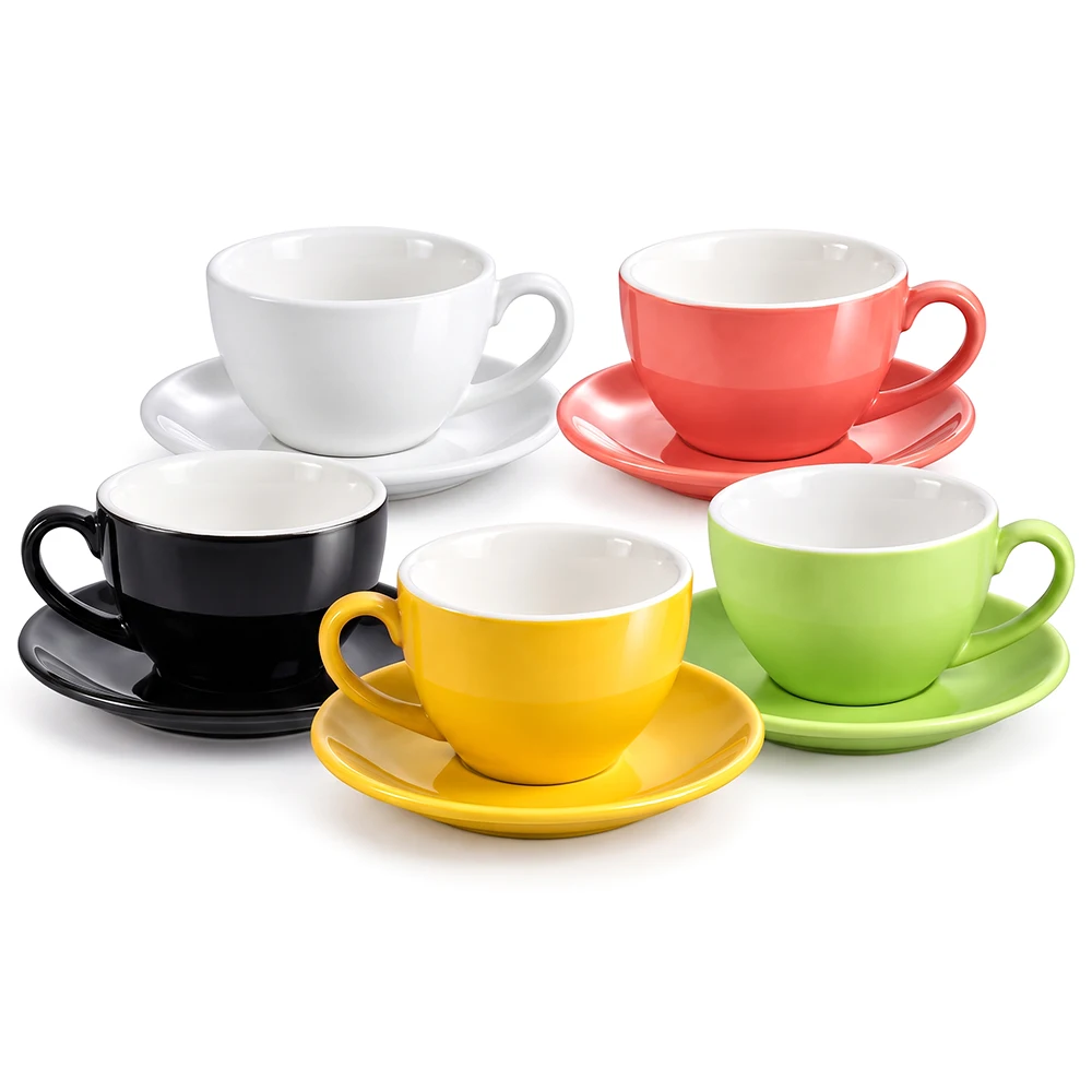 Leeseph Fashion Ceramic Coffee Cup with Saucer Set, European Modern Espresso Set for Latte, Mocha, Cappuccino Barista Art