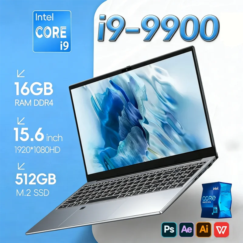 Portable NotebookIntel Core i9-9900 Windows 11 Pro 15.6 inch Laptop Computer HD Screen 16GB RAM 1TB 2TB SSD laptops PC