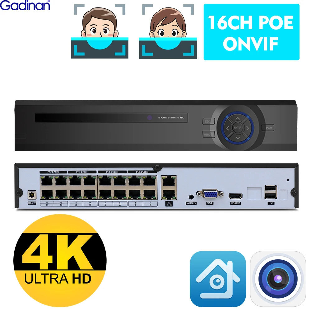 Imagem -01 - Gadinan-poe Nvr Audio Video Recorder Face Human Detect Câmera de Vigilância de Segurança ip Sistema Cctv H.265 Mais 16ch 5mp 8mp 4k gadinan poe nvr audio video recorder face human detect camera de vigilancia de seguranca ip sistema cctv h265 mais 16ch 5mp 8mp 4k 01