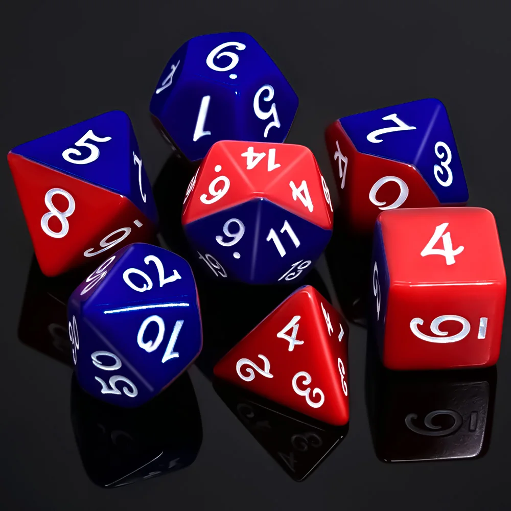 7Pcs Red Blue Contrast Resin Polyhedral Dice Set for Board Games DND Role Playing Family Game Night Collectors Gamers