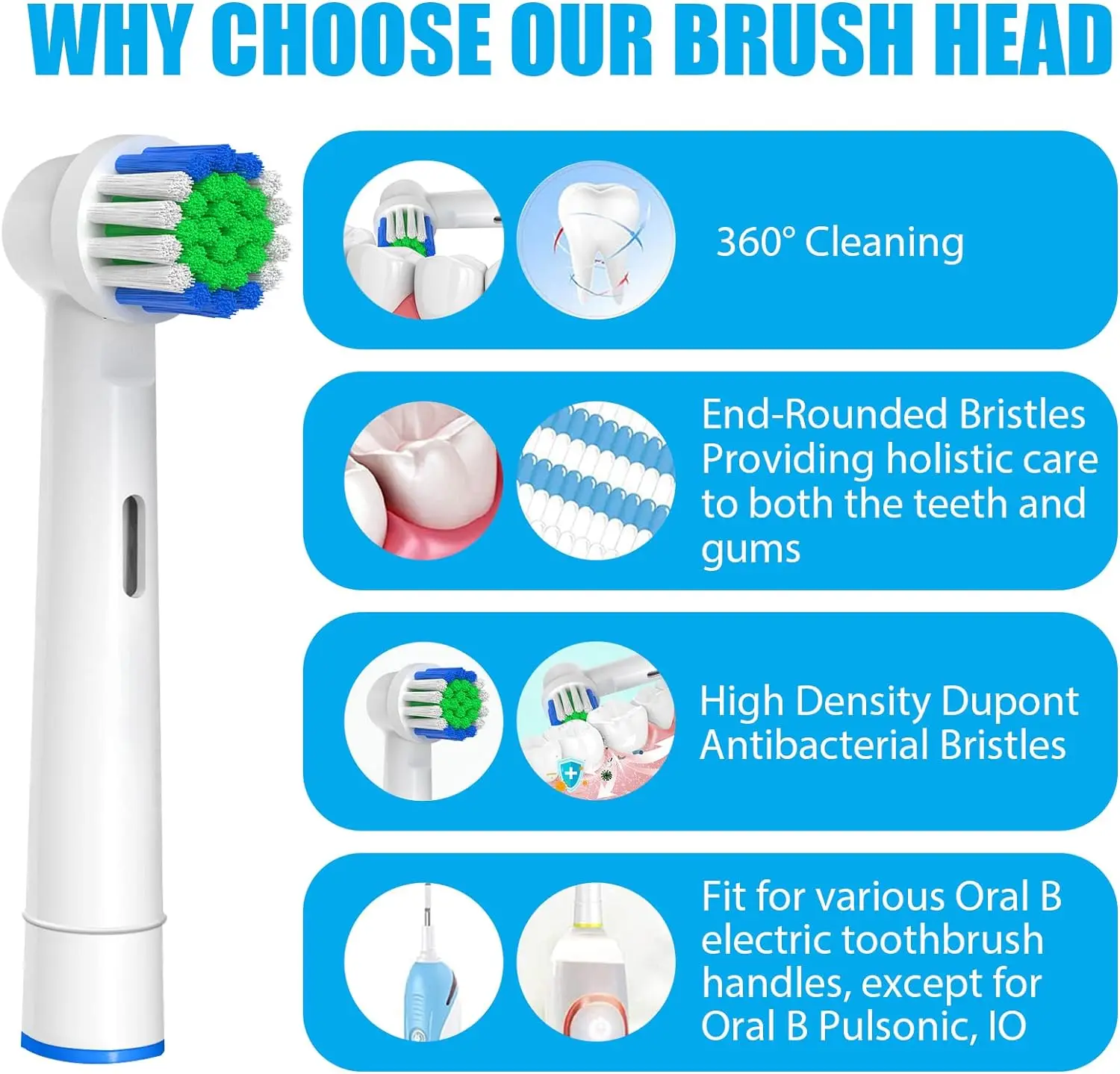 Têtes de brosse à dents de rechange, compatibles avec Oral-B Braun, électrique professionnelle, 4 pièces