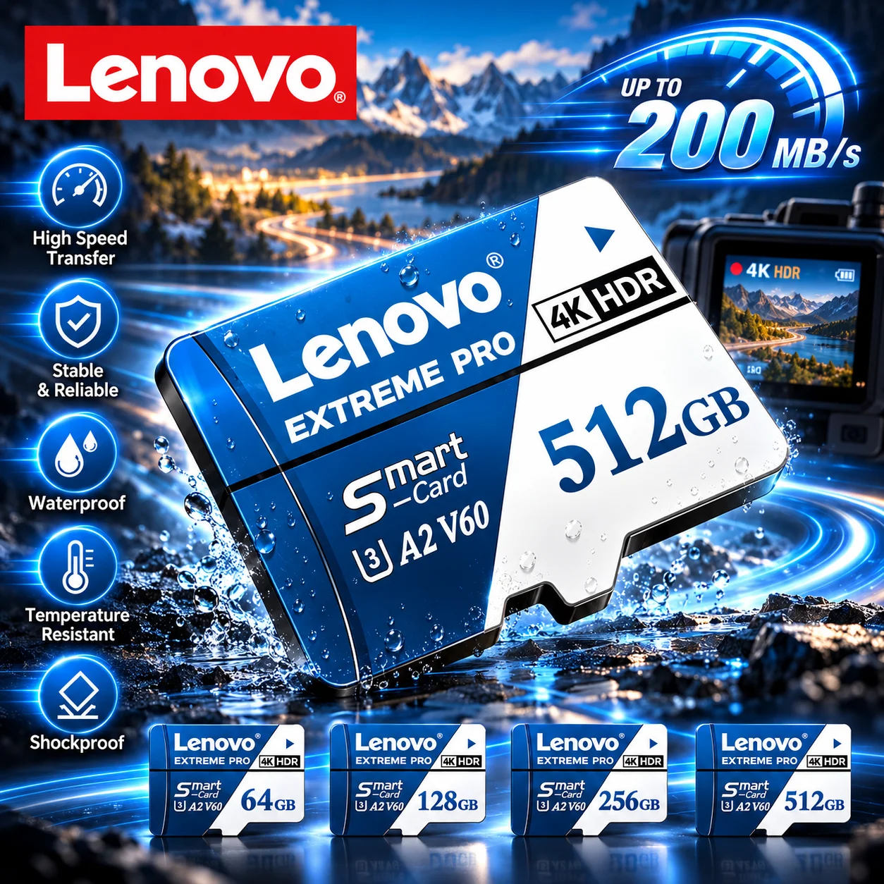 Lenovo Memory Card 64GB 128GB 256GB 100MB/S Micro SD Card UHS-1 Class10 TF 512GB Flash Memory Card Storage Mini Memory Card