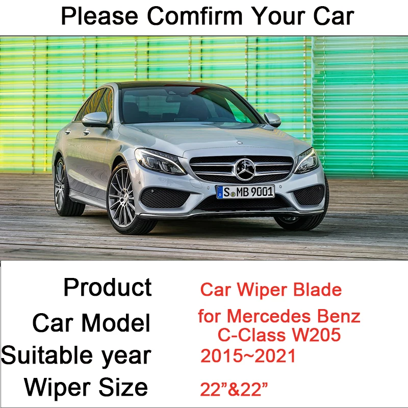 for Mercedes Benz C-Class W205 C180 C200 C220 C250 C300 2015 ~2021 Car Front Windshield Wiper Blades Rubber Accessories Stickers