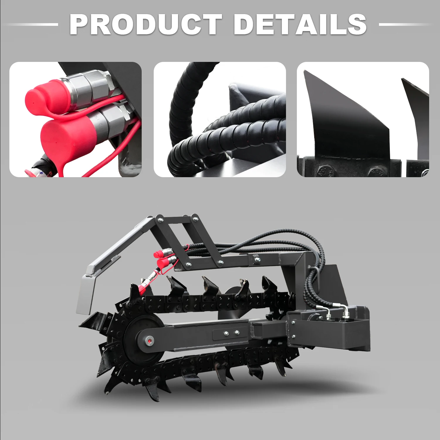 Construction trencher, fast trenching, suitable for small skid steer loaders, suitable for trenches in various soils/rocks