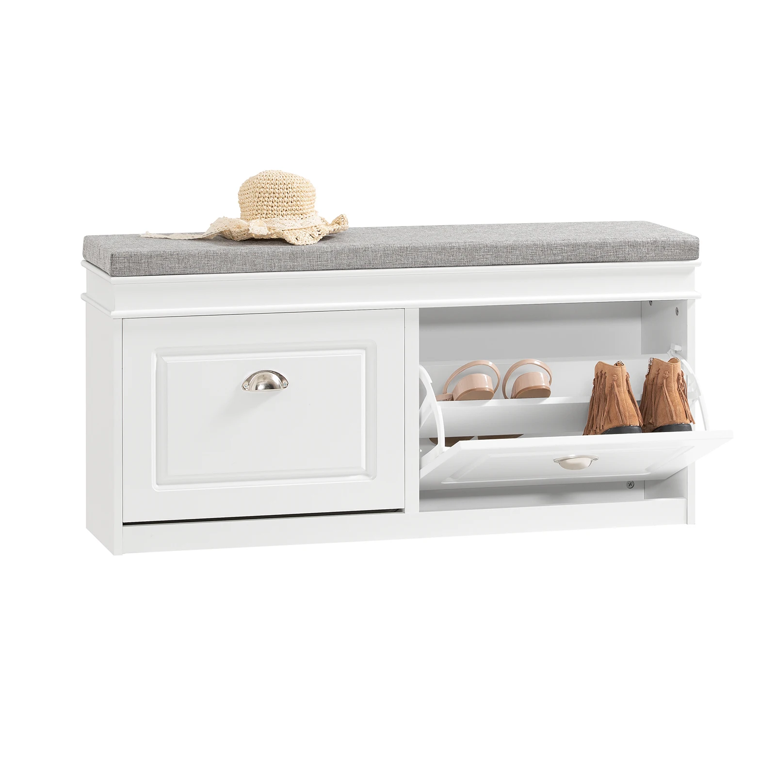 SoBuy FSR64 Shoe Storage Bench with Seat Cushion 2 Flip-Drawer Hallway Shoe Rack Organizer Shoe Bench Storage with Seat