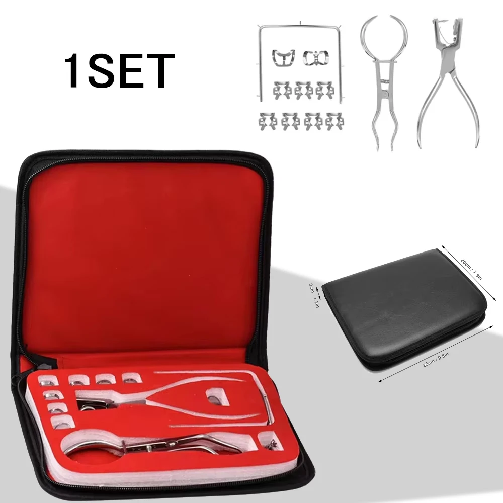 

Professional Dental Hole Puncher Kit with Leather Bag Rubber Dam Punch Pliers for Root Canal & Orthodontic Surgery Tools