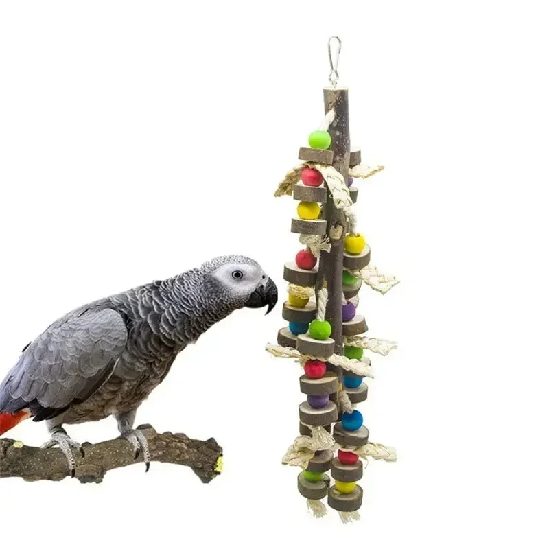 Papegaaienbijtspeelgoed Houten natuurlijke middelgrote tot grote papegaaienbenodigdheden Vogelkooiaccessoires Vogelspeelgoed Papegaaienaccessoires - afbeelding 2