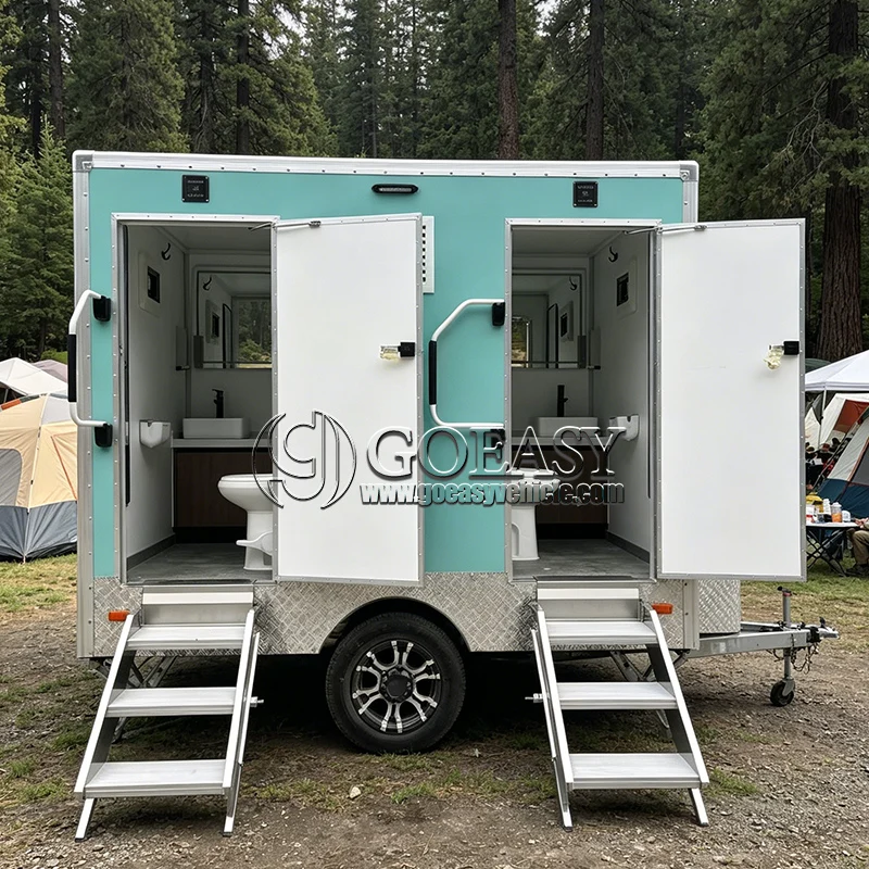Luxury Portable Restroom Trailer 2 Station Prefab House Outdoor Mobile Camping Park Shower Restroom Trailer Customizable