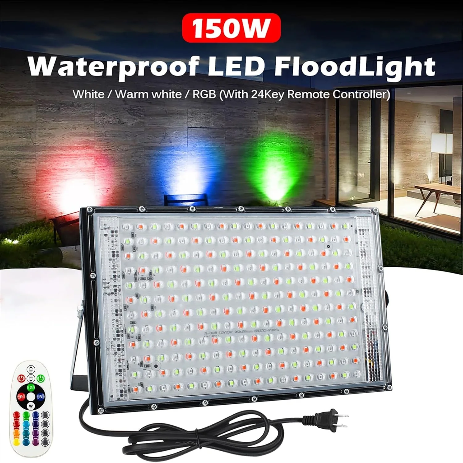 2 упаковки прожекторов RGB мощностью 150 Вт, интеллектуальный прожектор RGB с изменением цвета с дистанционным управлением, для сценического освещения, вечеринок по случаю дня рождения