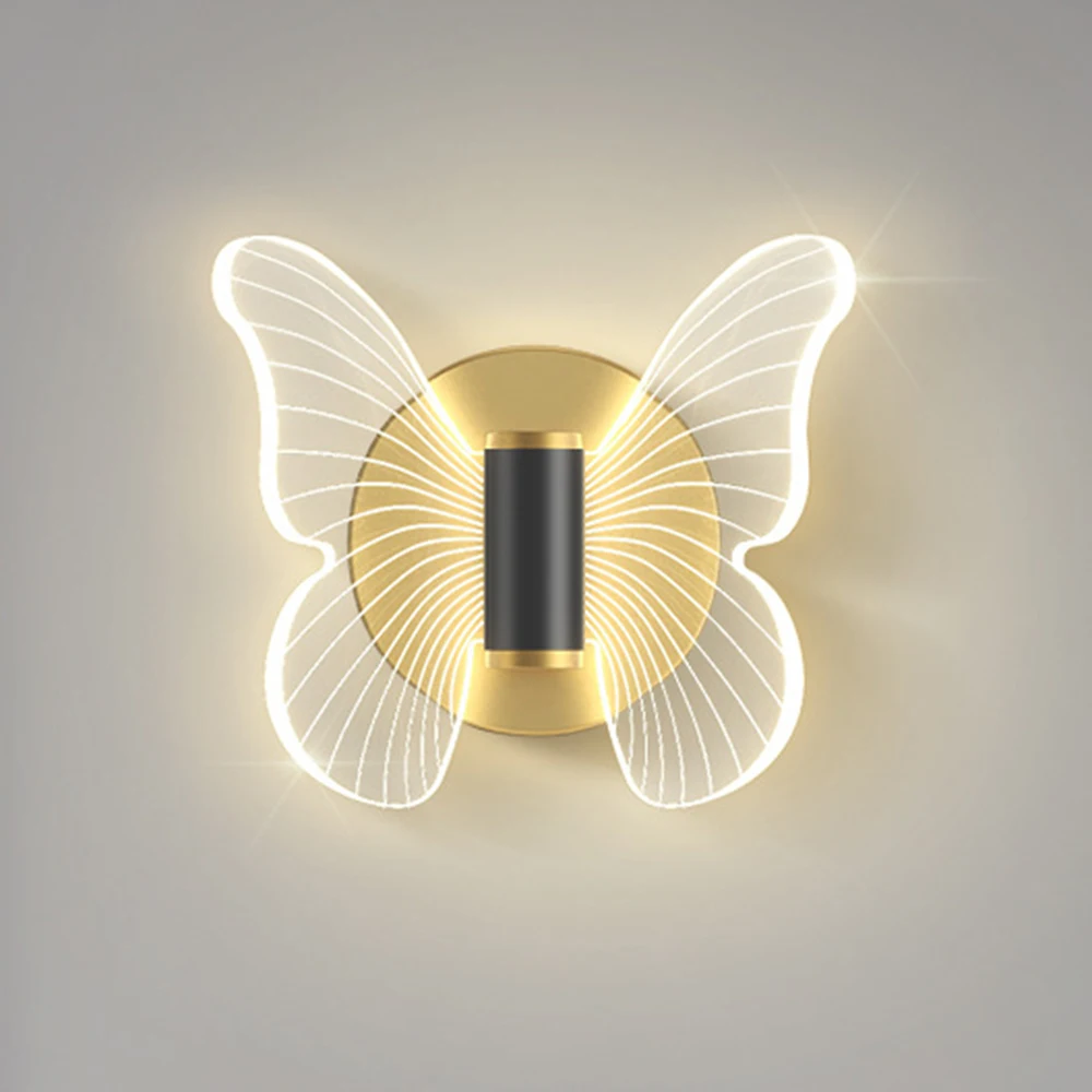 Butterfly LED Wall Lamp Interior Modern Metal Acrylic 110V-220V Wired Wall Lamp Tricolor Adjustment Bedside Wall Light Sconces