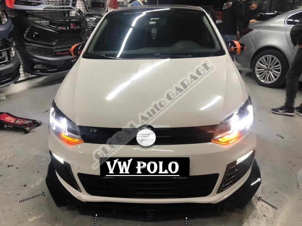 For VOLKSWAGEN POLO Front Bumper Attachment Lip 2009-2020 Piano Glossy Black Splitter Diffuser Universal Spoiler Bumper