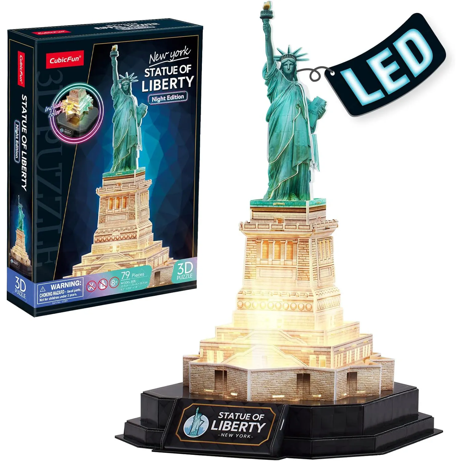 3D Puzzle LED Statue of Liberty with Colorful Lights 3D Puzzles for Adults Model Kits New York Building Crafts for Adults