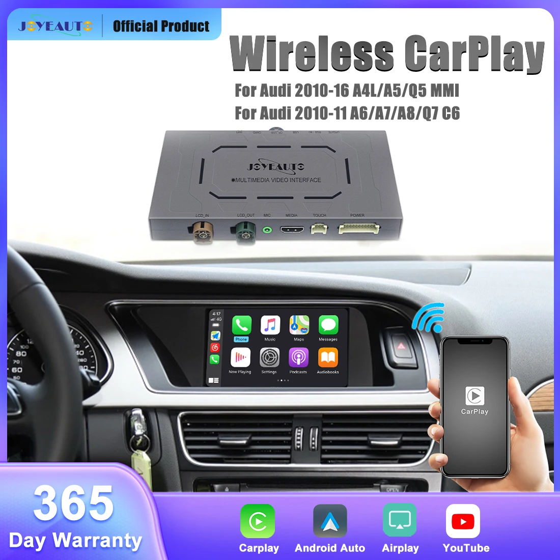 

JOYEAUTO Wireless Apple CarPlay Android Auto Module for Audi A4L A5 Q5 MMI A6 A7 A8 Q7 C6 2010-2016 With Mirror Link AirPlay Box