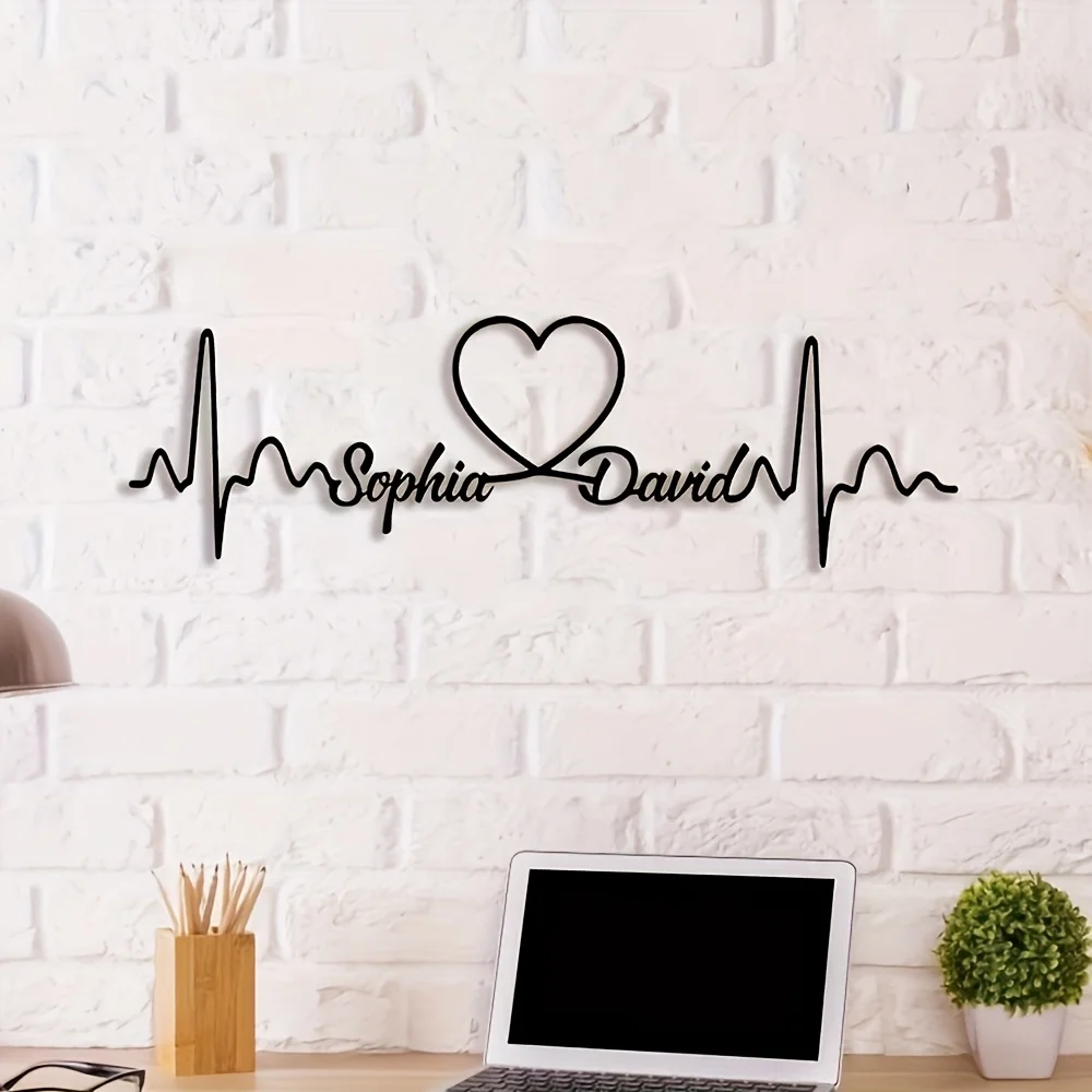 Custom Metal Heartbeat Wall Art Sign with Name, for Confession/Engagement/Anniversary/Wedding/Housewarming/Holiday Hanging Decor