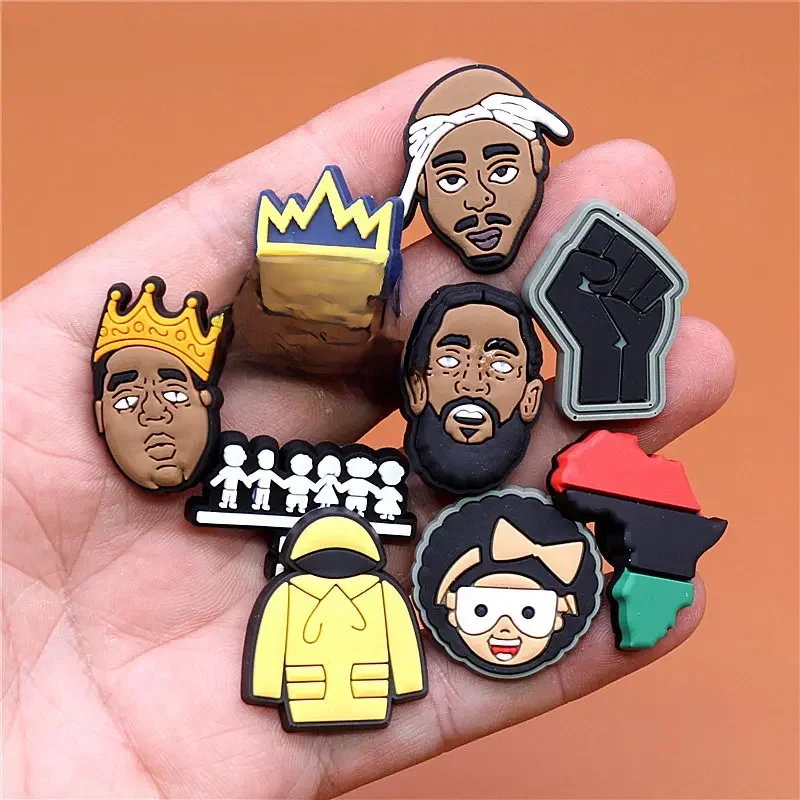 Breloques de chaussures en PVC, 1 pièce, accessoires personnalisés, dessin animé mignon, boutons de chaussures, sandales, breloque, vies noires, Portrait de père Dope