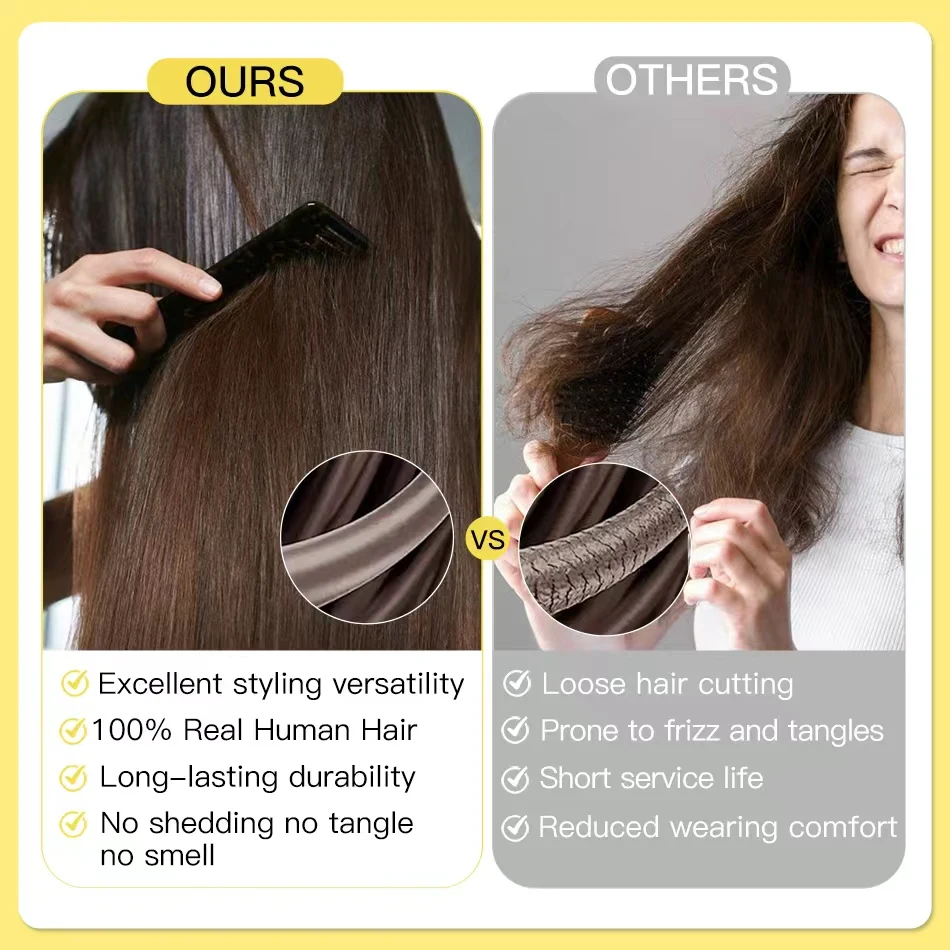 YELO غير مرئية PU كليب في شعر بشري لعذراء 7 قطعة 110 جرام مستقيم 14-24 بوصة لحمة PU سلسة مع نهايات طبيعية سميكة