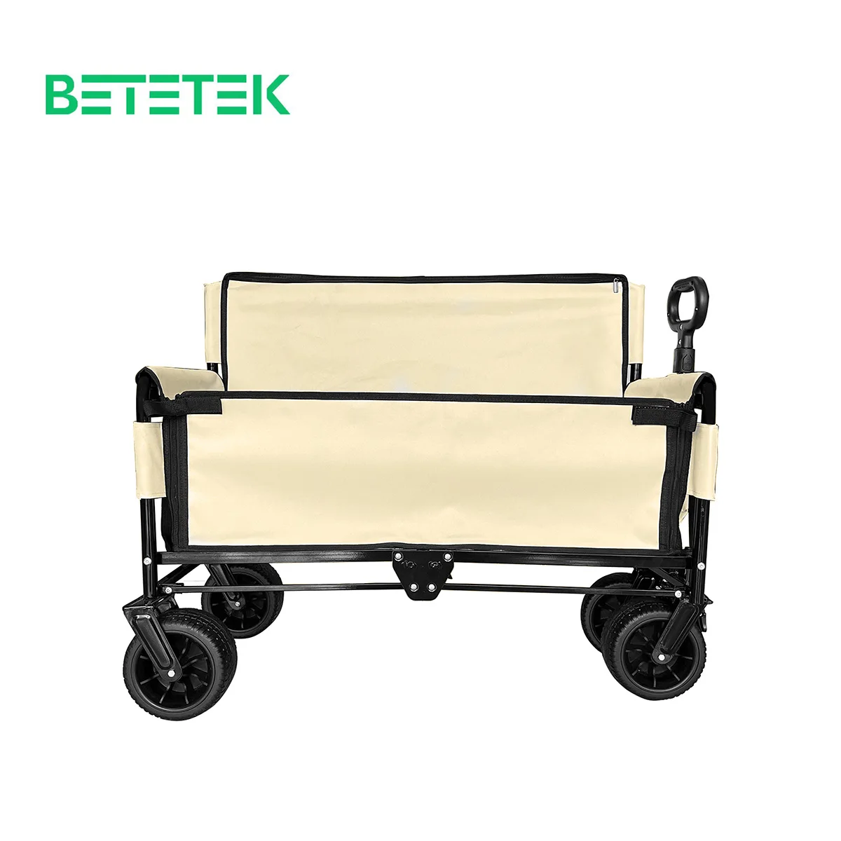 Collapsible Folding Wagon Push Pull Foldable Beach Wagon Cart Big Wheels Handle Drink Holders Camping Garden Outdoor