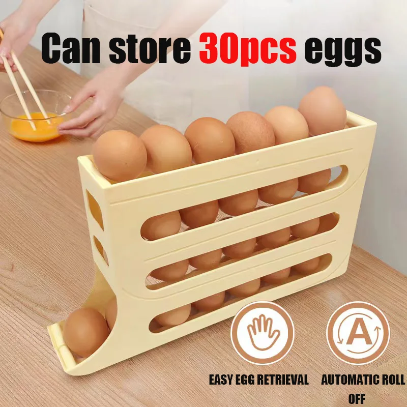 Soporte de estante para huevos con desplazamiento automático, caja de almacenamiento, cesta para huevos, contenedores de alimentos, estuche para