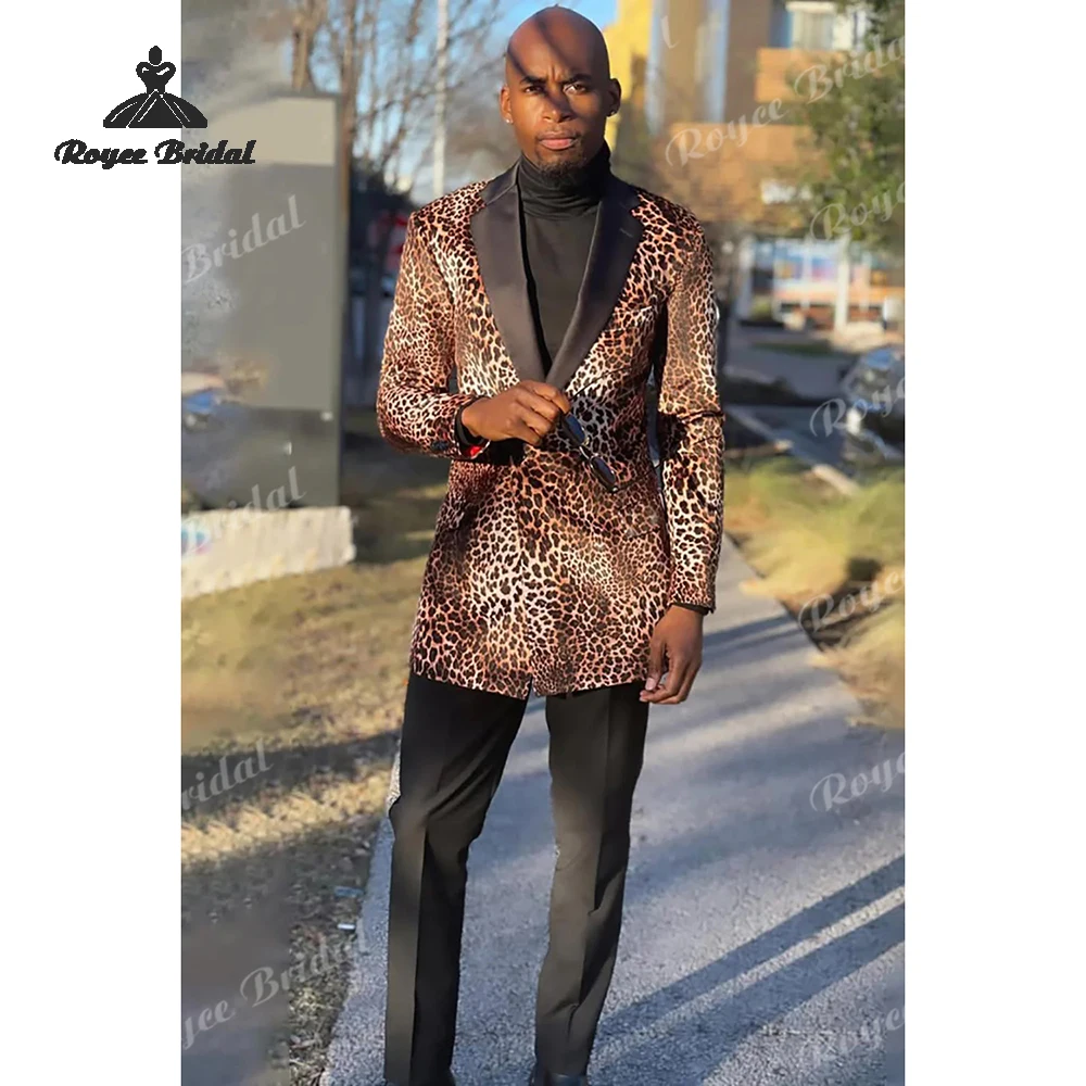 Leopard Printed Two Piece Men's Suit Wedding 2026 Notched Lapel Evening Prom Suit Customized trajes para hombre