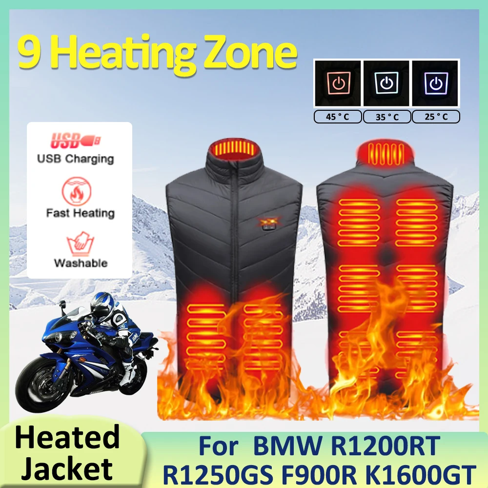 9 Heated Vest Zones for BMW R1200RT R1250GS F900R K1600GT G 310 R Electric Heated Jackets Unisex Sportswear Graphene USB Heating