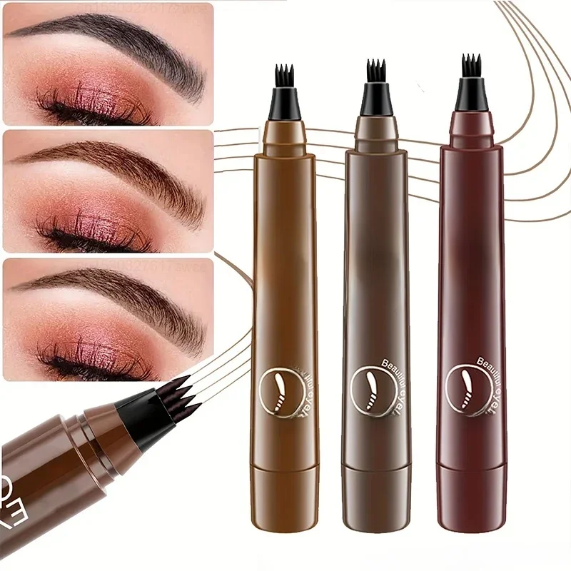 Crayon à sourcils 4 points, stylo à sourcils à 4 dents, 4 fourchettes, liquide imperméable, longue durée comme réel