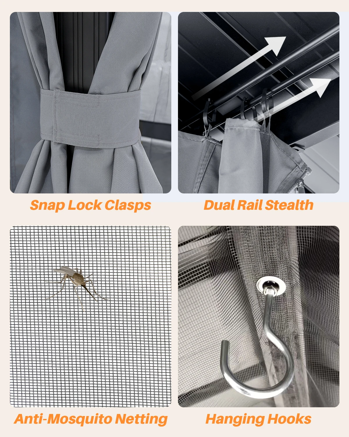 شرفة شرفة SeeHill بإطار من الألومنيوم مقاس 10 × 10 بوصات، وعريشة فناء خارجية مع أسطح فولاذية مزدوجة وستائر وشبكة #5