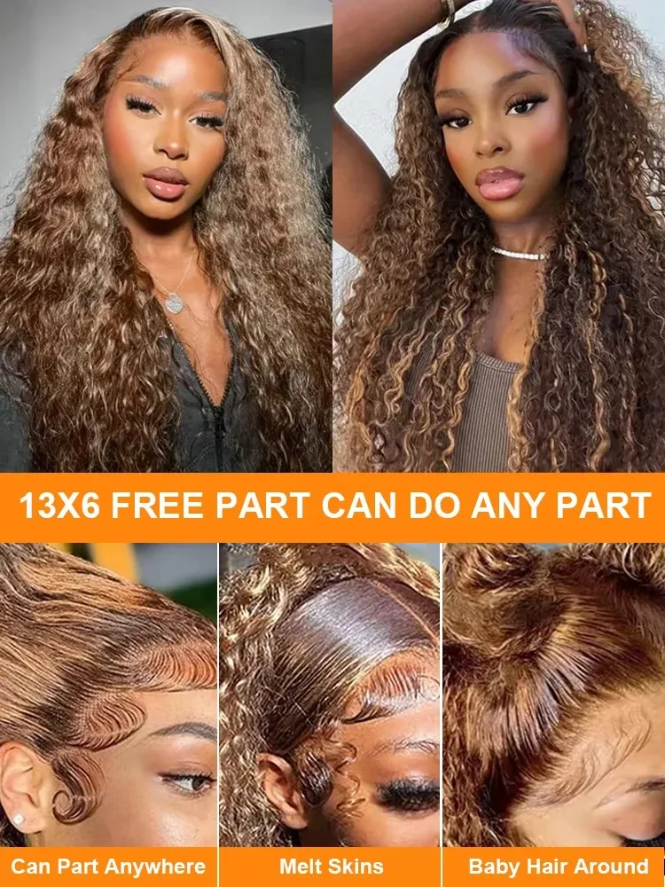 MELODIE 200 Density 13x6 HD Highlight Honey Blonde Lace Front Wig 30 Inch Curly Human Hair Wigs 13x4 Deep Wave Lace Frontal Wig