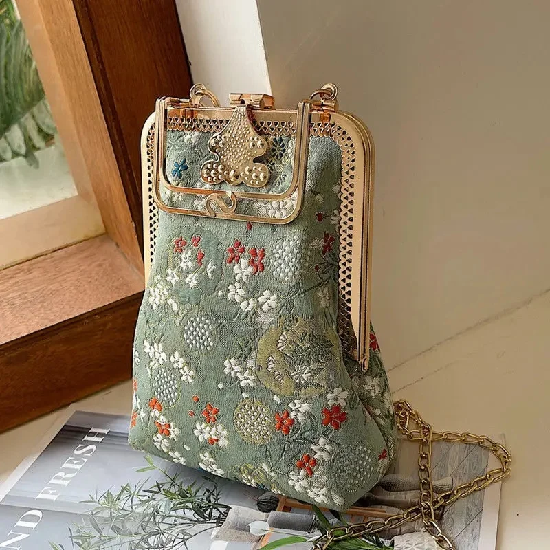 Truskawkowe torebki damskie torebki torby torba na telefon bawełniane płótno Vintage łańcuszek damska torba na ramię Crossbody torby — zdjęcie 2