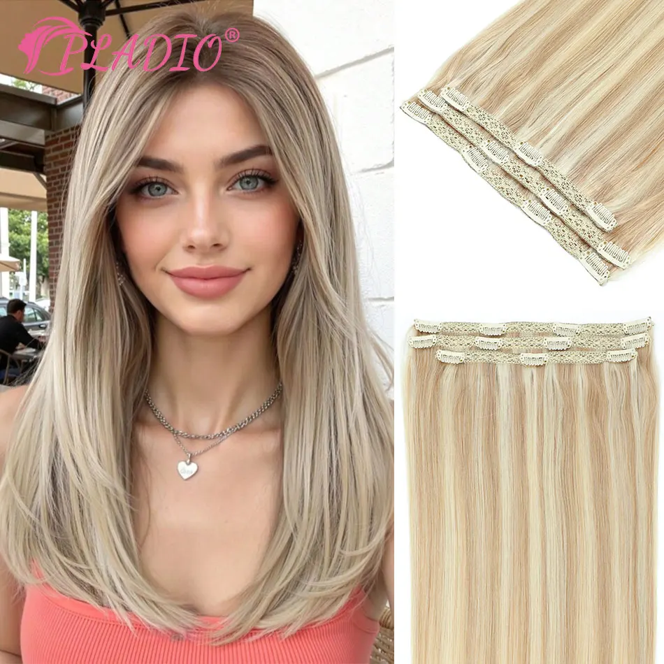 

3 шт., человеческие волосы на клипсе, бесшовные невидимые волосы для наращивания, 14–20 дюймов, прямые волосы Remy, шиньон для женщин