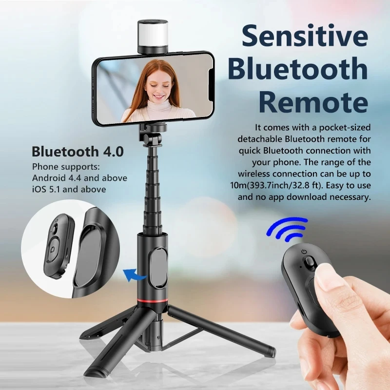 Q12S Foldable Wireless Selfie Stick Bluetooth Monopod with Remote Shutter Fill Light Tripod for iPhone Android Huawei 2024 NEW