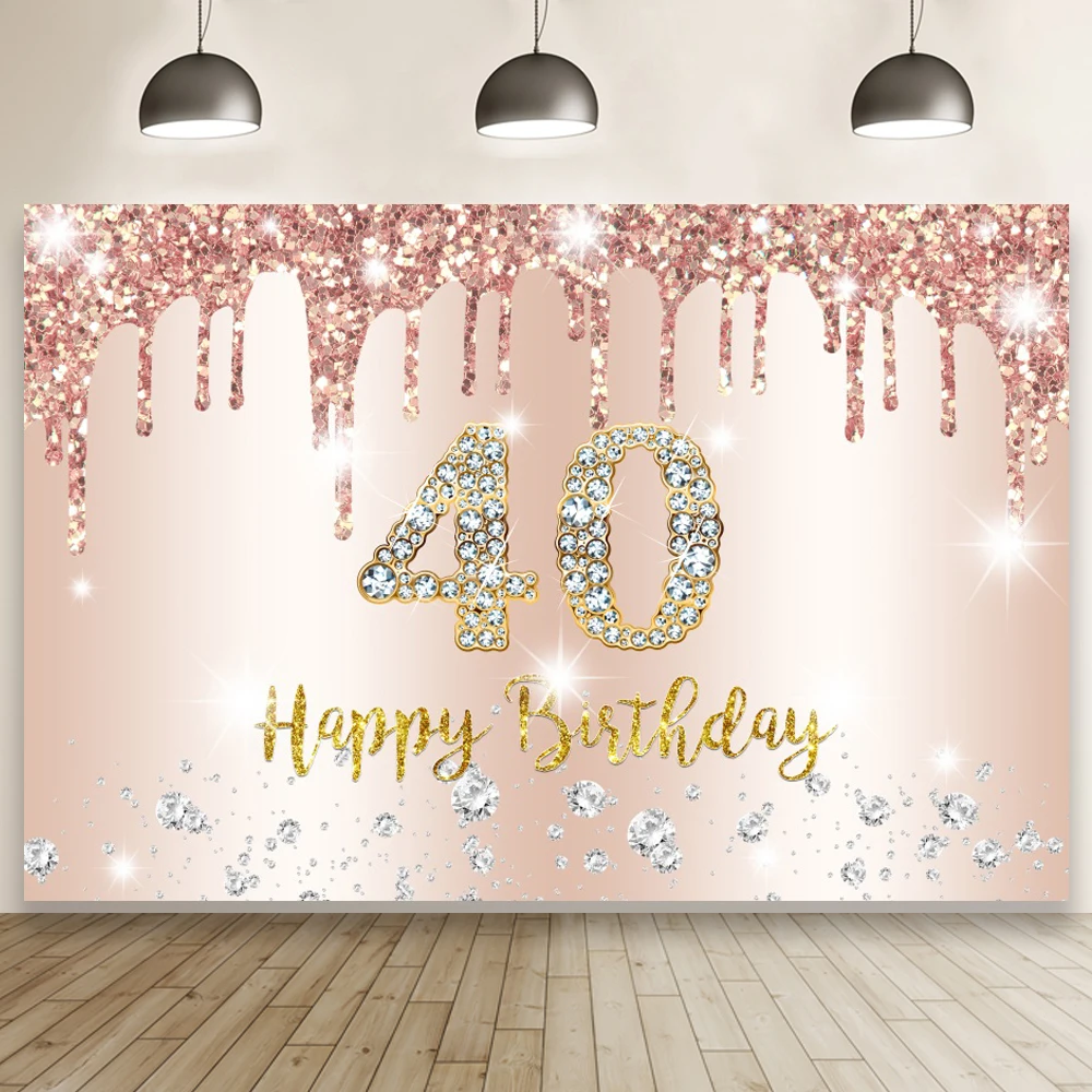 

Rose Glod 40th Photo Backdrop Men Women Happy Birthday Party Photography Background For Photo Studio Supplies Banner Decoration