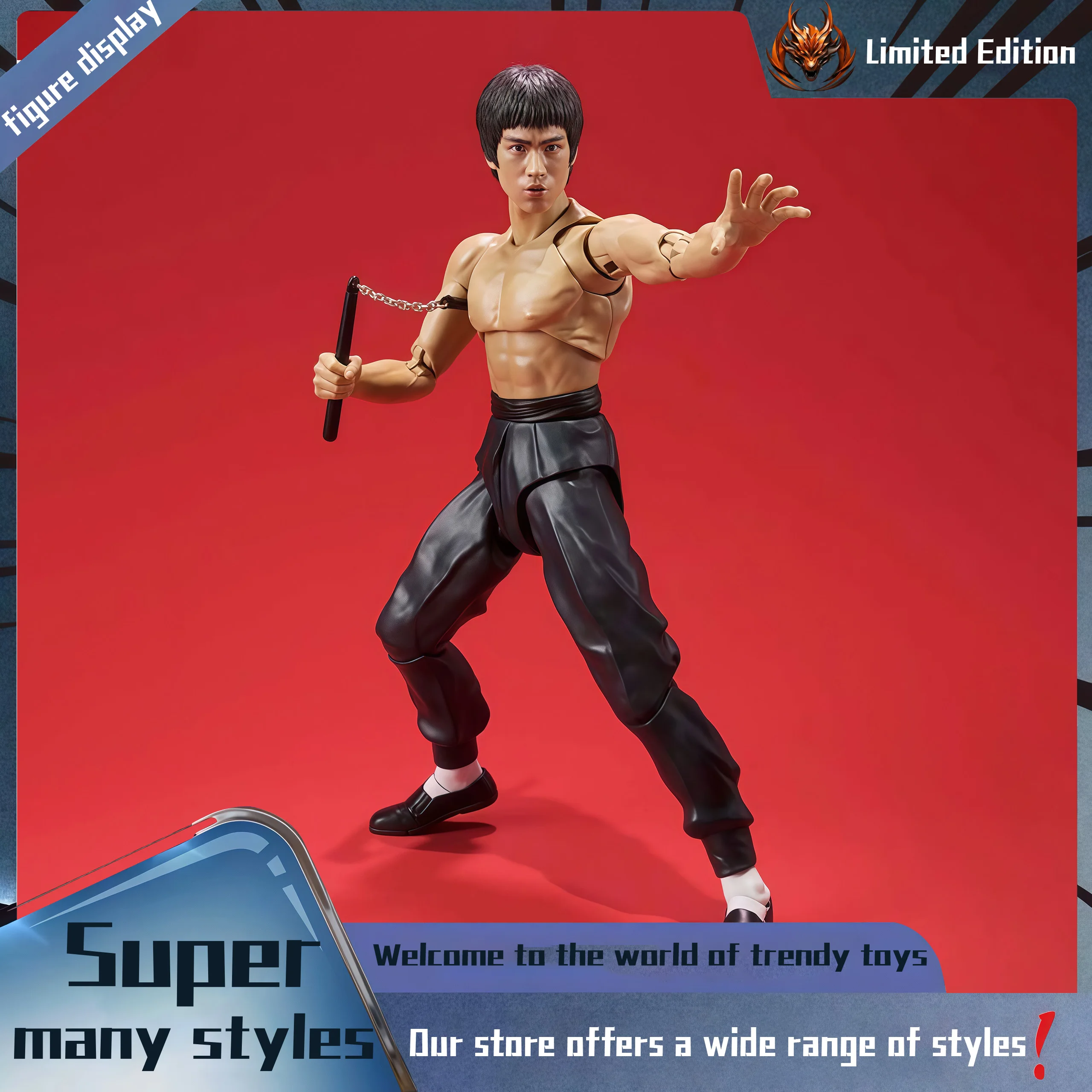 Figurinha de Bruce Lee para decoração de mesa, presente de aniversário, brinquedo moderno para decoração de cenários, decoração de carro.