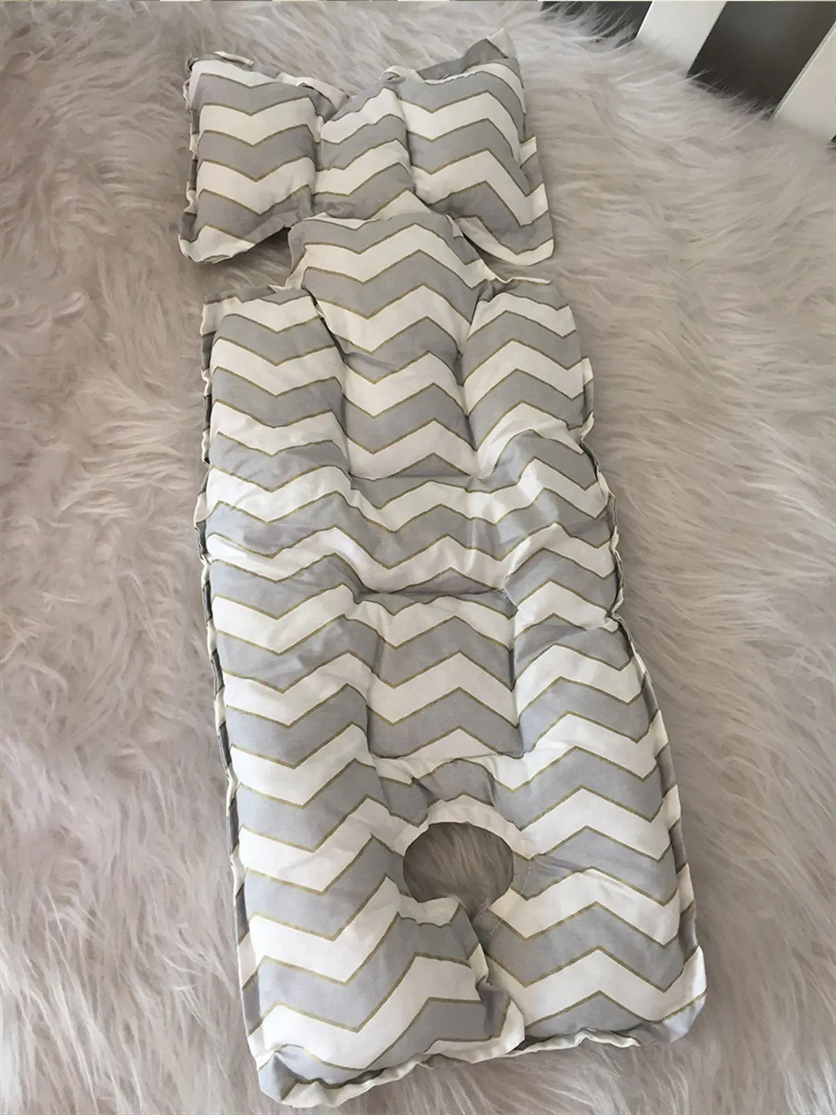 Handmade Gray Zigzag Car Seat Cushion - Stroller Cushion