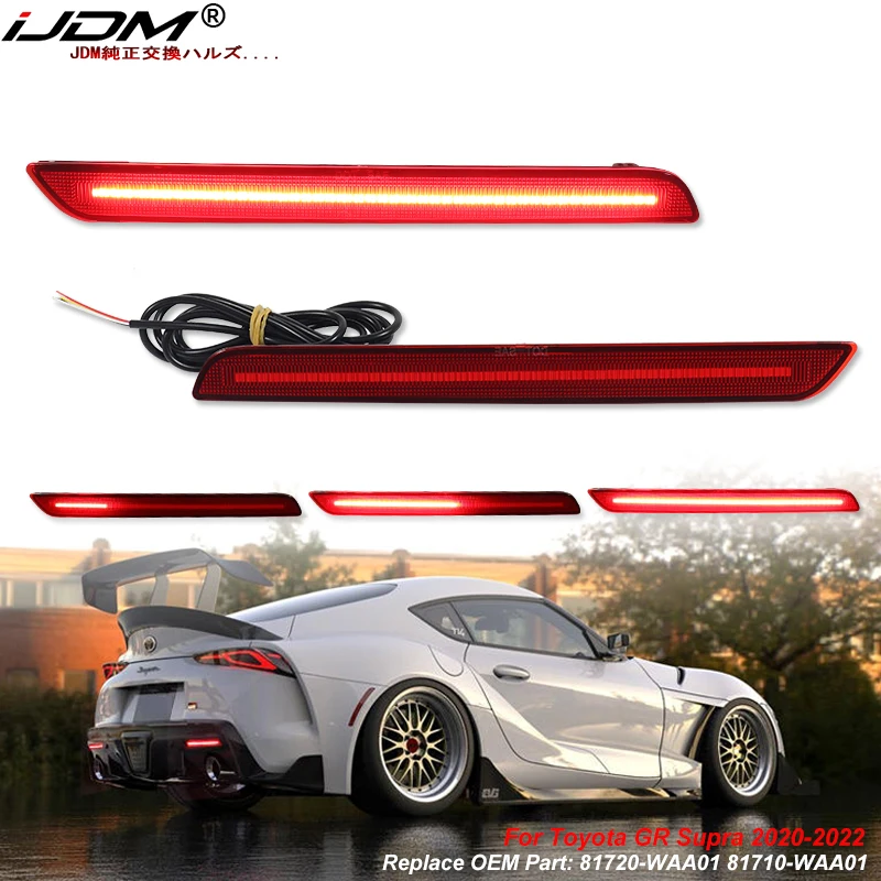 

Отражающие фонари заднего бампера для Toyota GR Supra, функция хвоста, тормоза, задние противотуманные фары и последовательный поворотник 2020-2022 гг.
