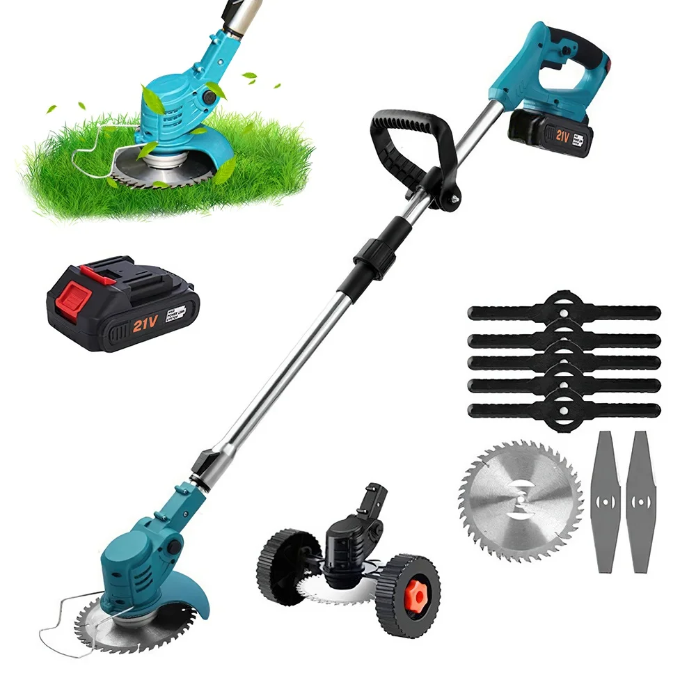 New 21V 1300mAh Electric Lawn Mower Handheld Cordless Grass Trimmer Length Adjustable Cutter Garden Tools For Makita 21V Battery