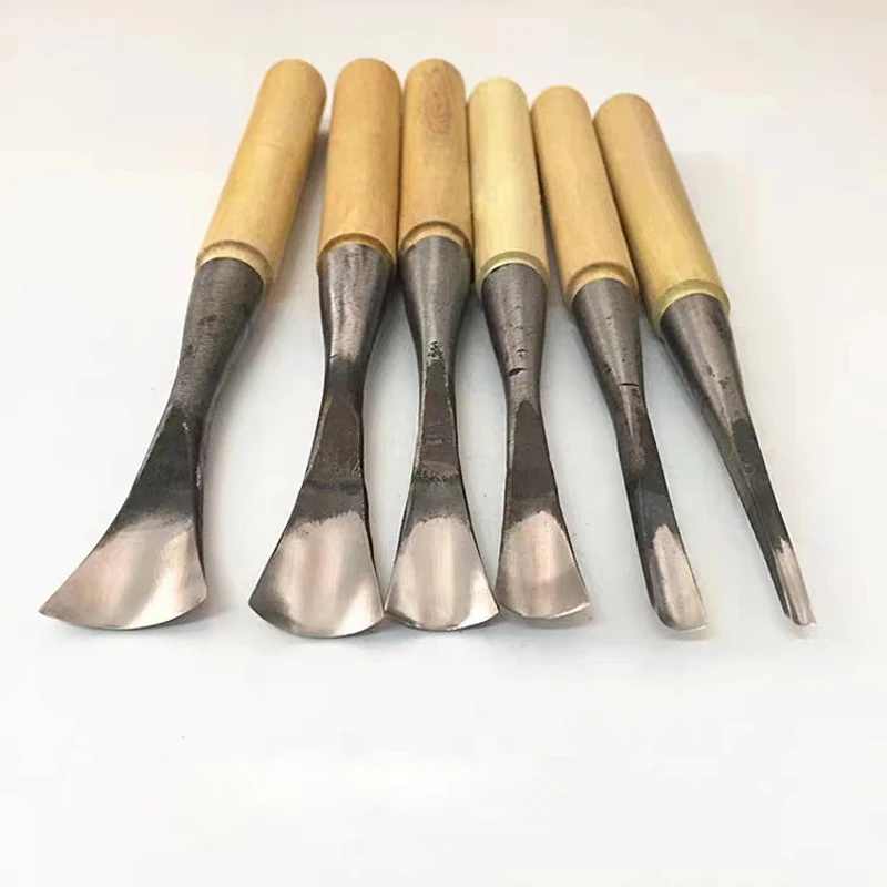 Wood Carving Tool Handmade Woodworking Carving Tool Arc Carving Knife Grinding with Handle Blank Depth Circular Knife