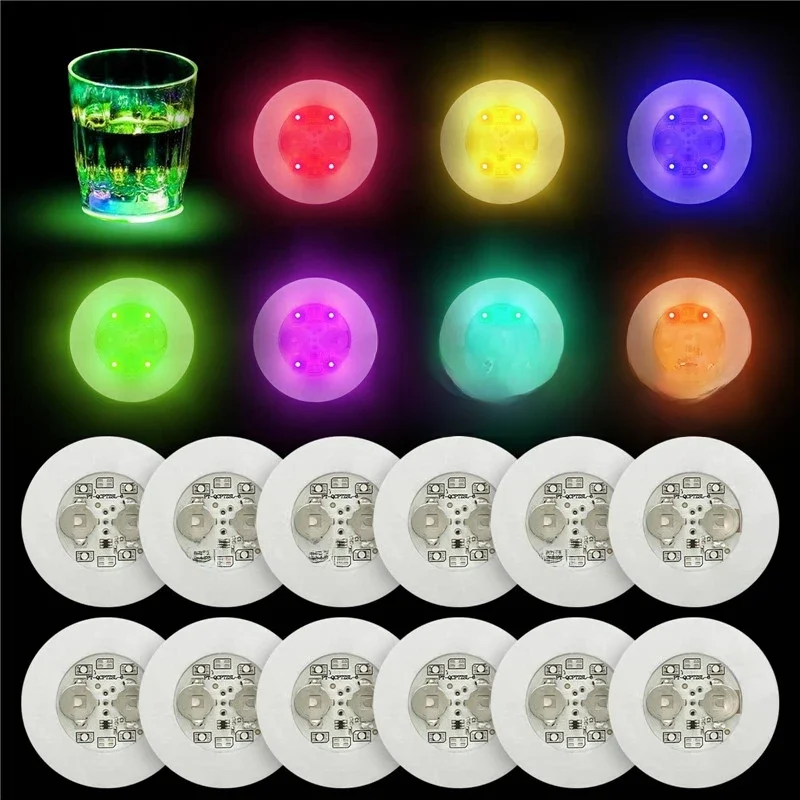 1/10/50pcs dessous de verre lumineux LED Bar boissons tasse Pad vin liqueur bouteilles dessous de verre atmosphère lumière tasse autocollant émettant de la lumière accessoire