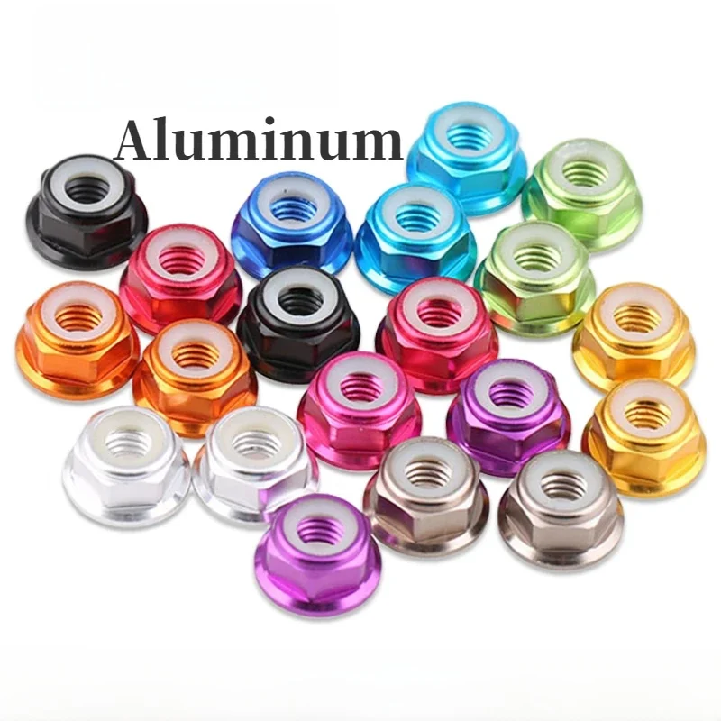 Écrou à bride en alliage d'aluminium coloré M2 M3 M4 M5 M6, écrou de blocage à insert en Nylon, écrou autobloquant, écrou à rivets en Nylon