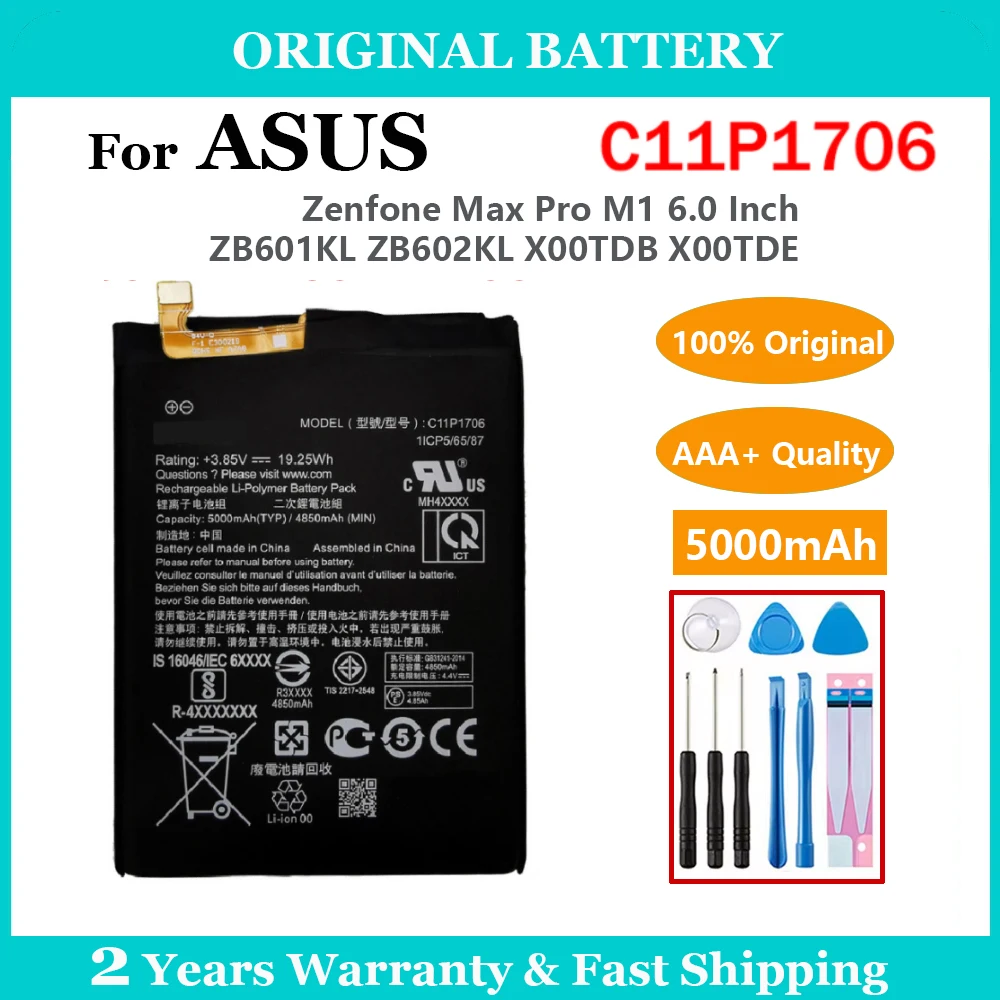 

100% Original 5000mAh ASUS C11P1706 Battery For ASUS Zenfone Max Pro M1 6.0 Inch ZB601KL ZB602KL X00TDB X00TDE Batteria + Tool