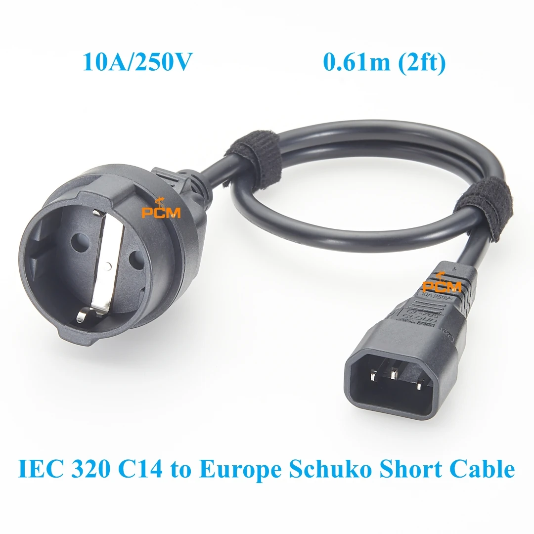 IEC 320 C14 Male Plug to Europe CEE7/7 Schuko Receptacle Female Socket Power Cord 10A 250V EURO Short Adapter Cable for UPS PDU