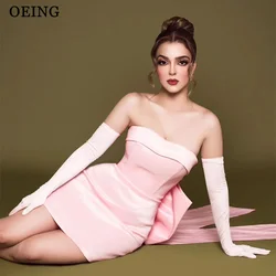 OEING Sexy Baby Pink Mini Prom Dress Princess Birthday Celebrity Party Dress With A Bow Photoshoot Club Event Dresses Customized