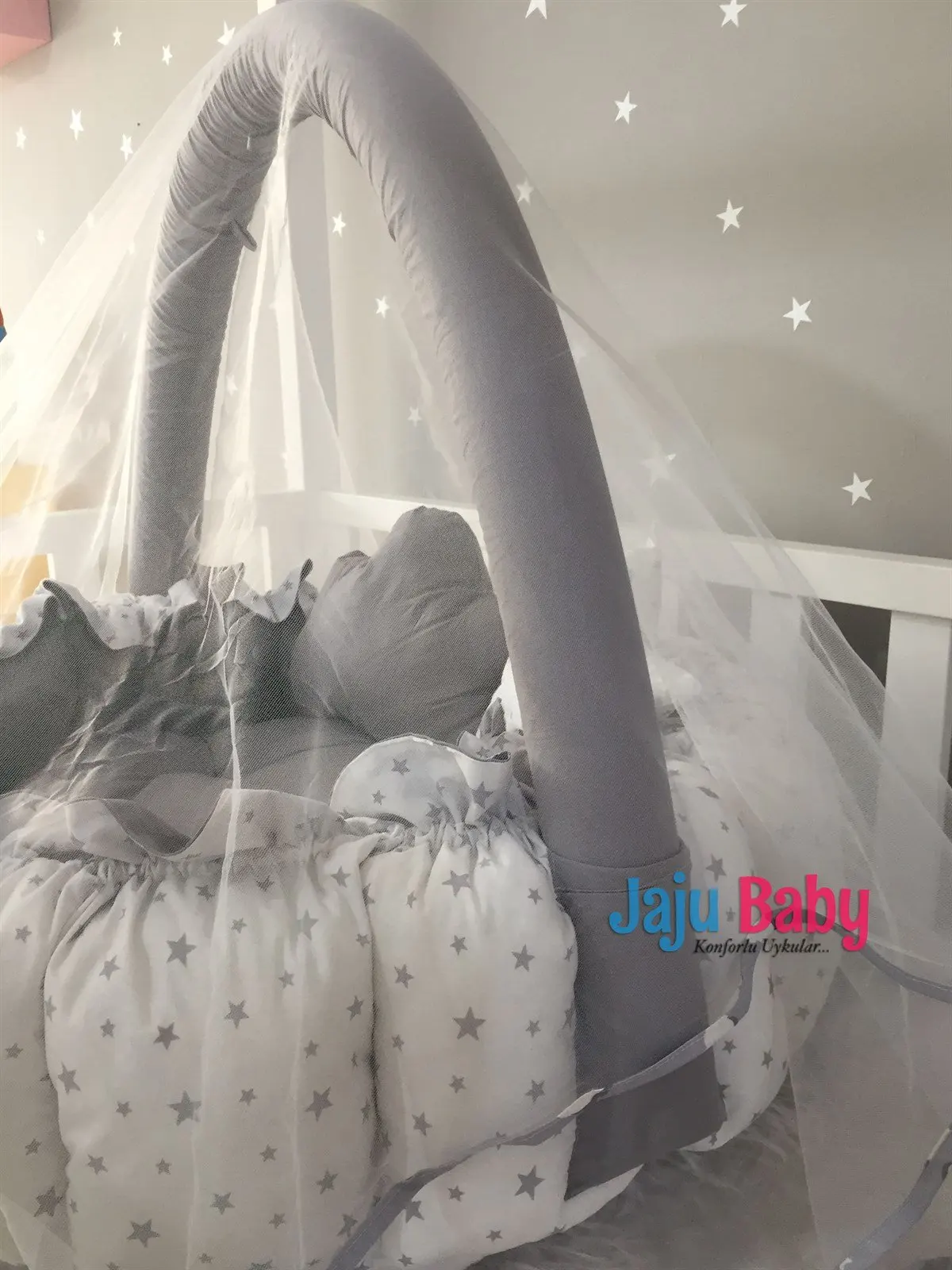 Handmade Gray Star Pattern Design Luxury Play Mat Babynest Mosquito Net Tulle Toy Apparatus Set