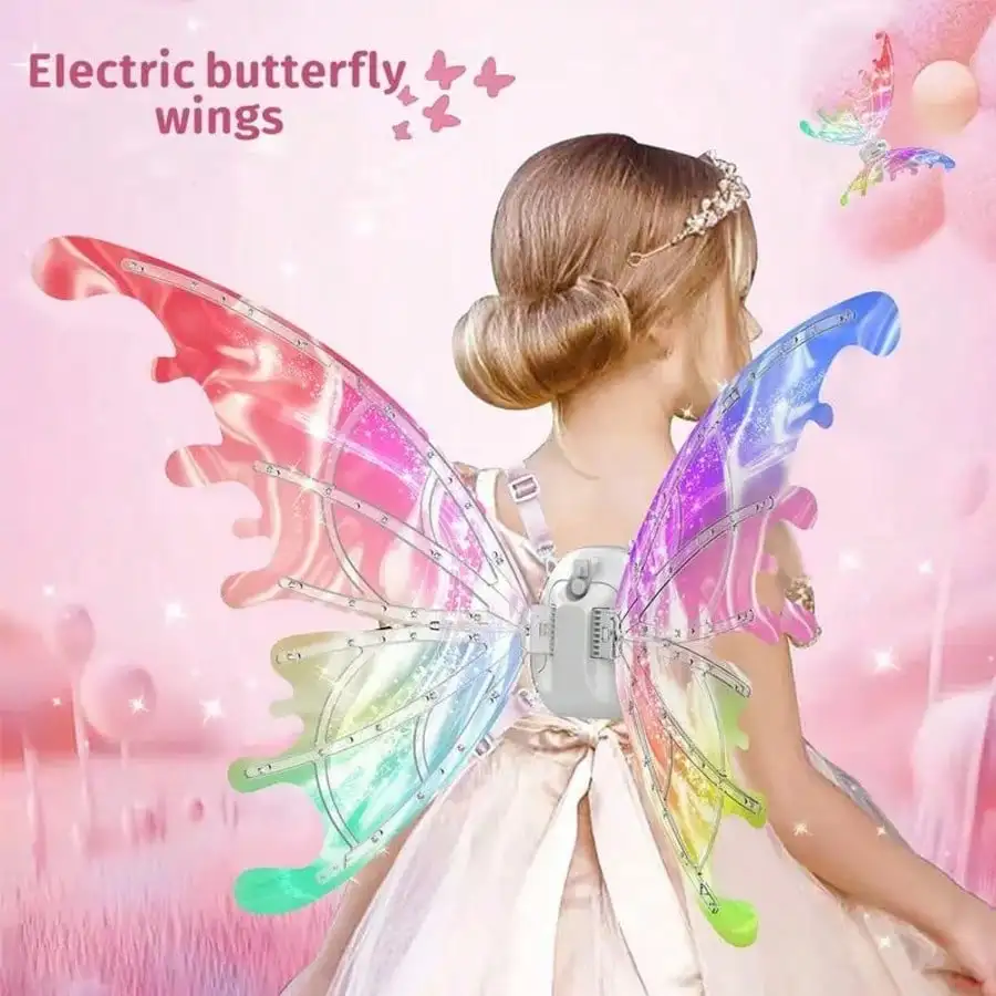

Light Up Electric Fairy Wings for Girls - Moving Butterfly Wings with Music, Sparkly Princess Dress Up Costume for Halloween, Birthday, Xmas Gift Polyester