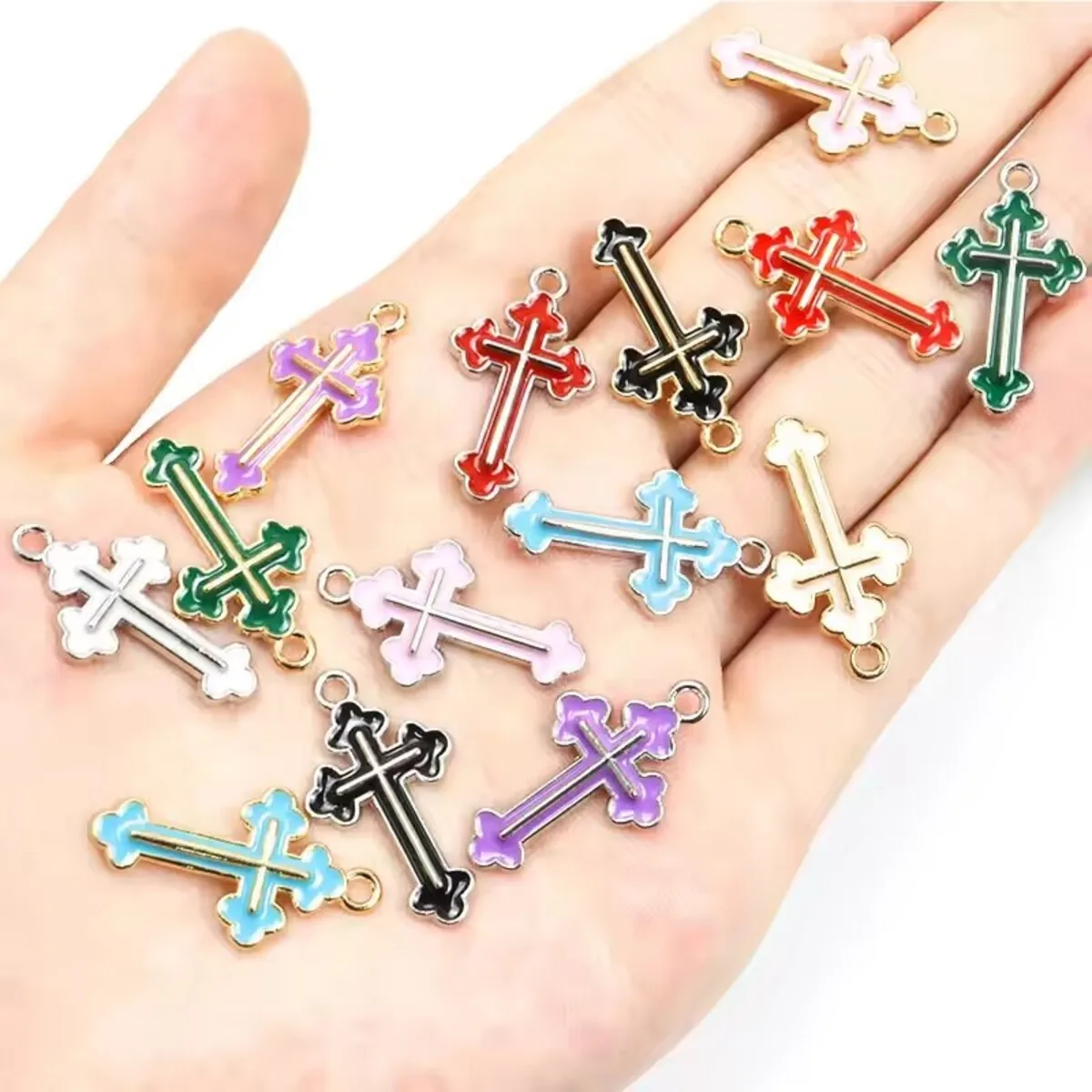 20pcs Multi-Colored Cross Enamel Charms Trendy Lolita Trinkets Accessories for DIY Bracelet Necklace Choker Earrings Keychain