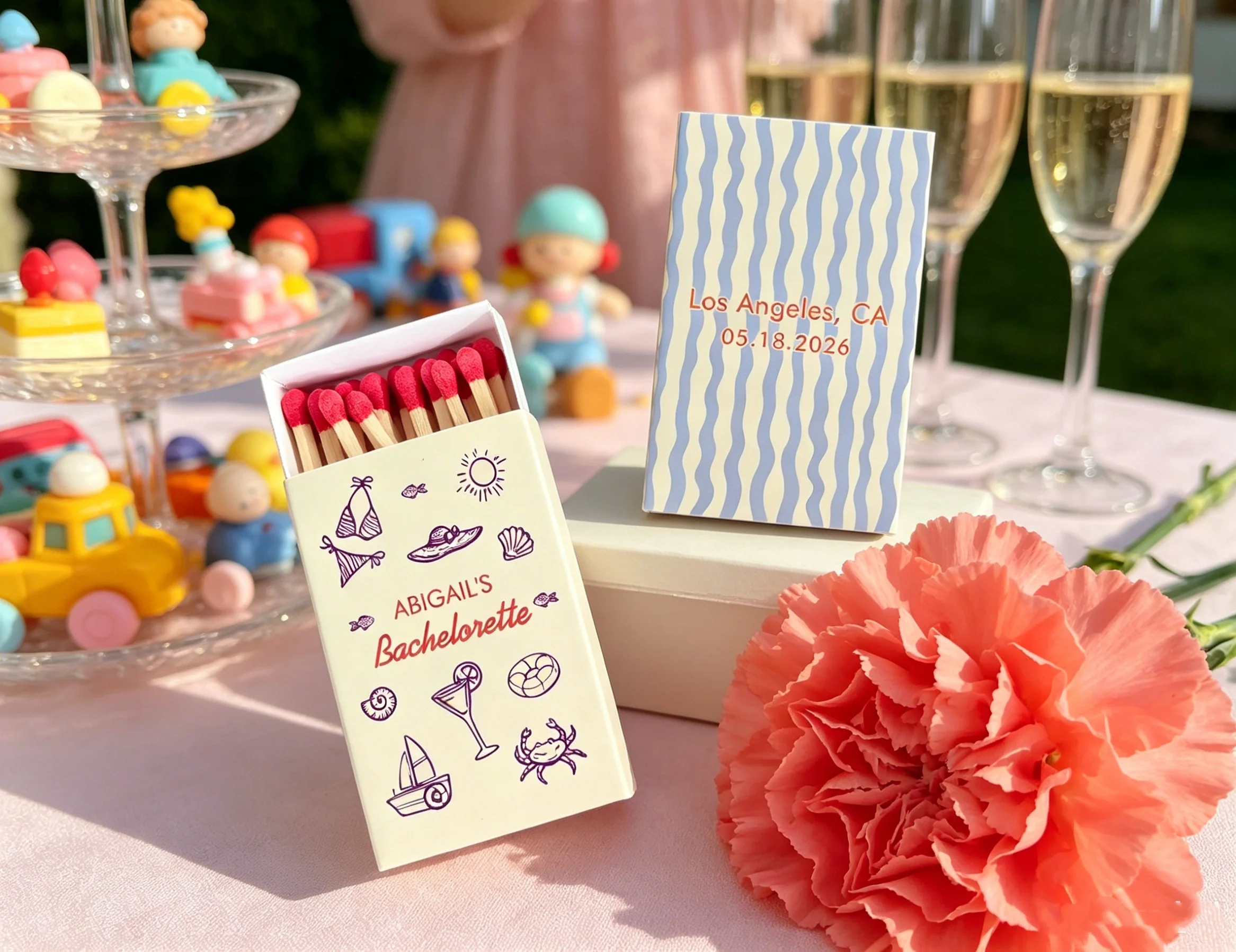 

Personalized Beach Bachelorette Matchboxes Custom Coastal Wedding Favors Bridal Shower Bach Trip Itinerary Tropical Party Safety