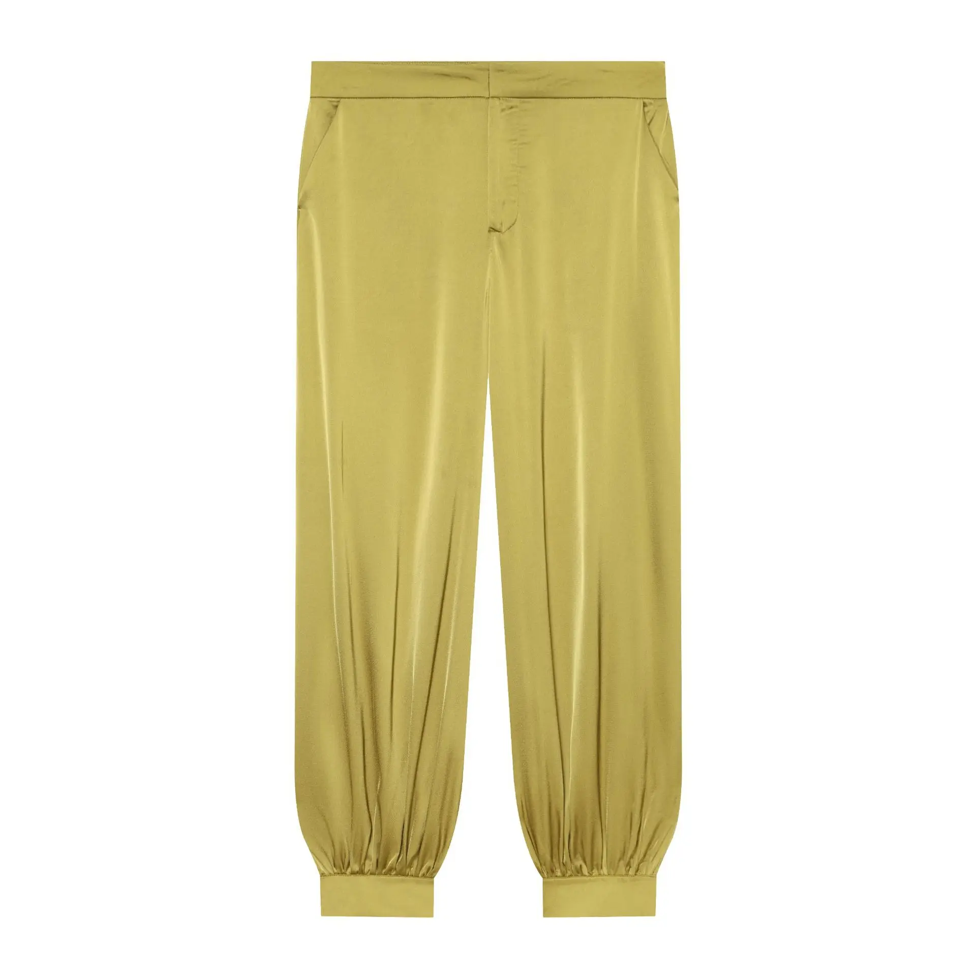 Womens Vintage Satin Harem Pants High Elastic Waist Cuffed Trousers Loose Casual Soft Silk Lantern Pants Holiday Beach Outfits