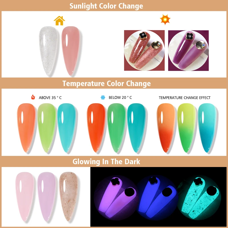CHUNSHU Poly Extension Nail Gel For Nail Art Manicure Super Glitter Mood Changing&Glow In The Dark Enhancement Builder Nails 30G