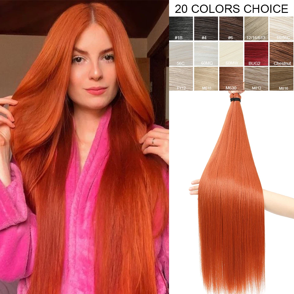 

28” Orange Twist Crochet Braiding Hair Extensions High Temperature Ginger Straight Hair Bundle Synthetic PonyTail Hair For Women