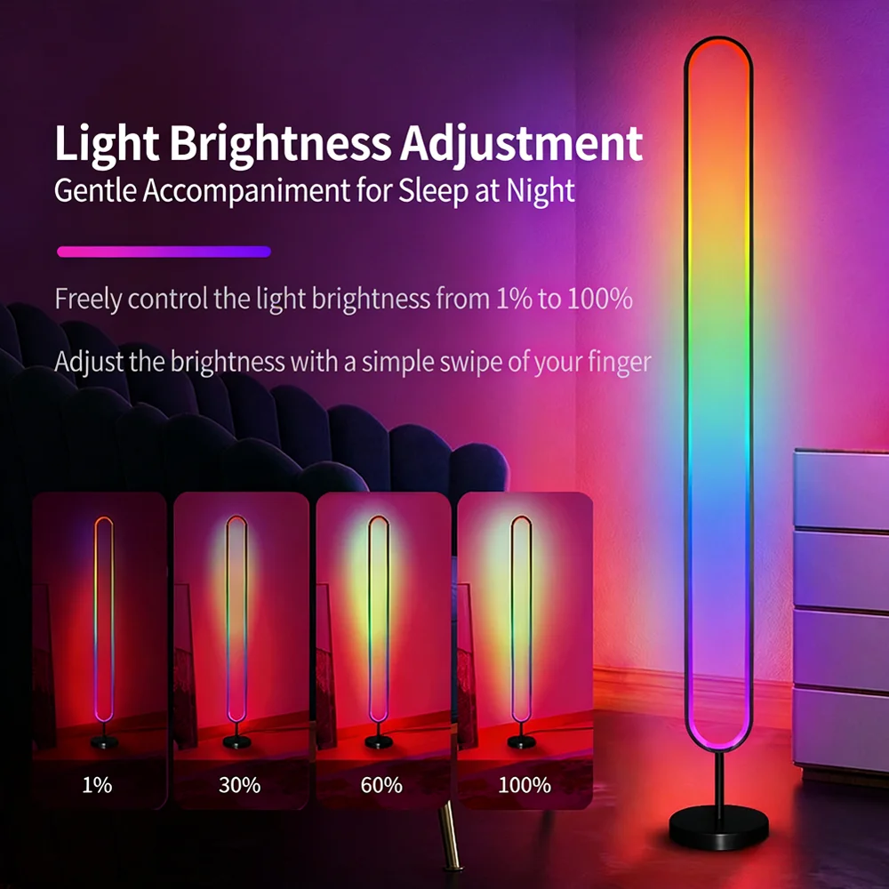 Smarte RGB LED-Stehlampe Moderne Eck-Ambientebeleuchtung mit Fernbedienung, App-Steuerung und Musik-Synchronisation für Schlafzimmer, Wohnzimmer und Büro