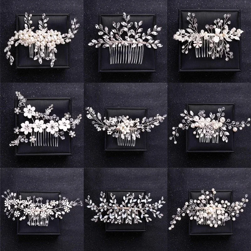 Silver Color Pearl Crystal Wedding Hair Combs Hair Accessories for Bridal Flower Headpiece Women Bride Hair ornaments Jewelry — zdjęcie 2